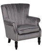 Wingback Chair Grey Velvet Fabric Vintage Retro Style Armchair Scroll Arms Black Wooden Legs Nailhead Trim Beliani