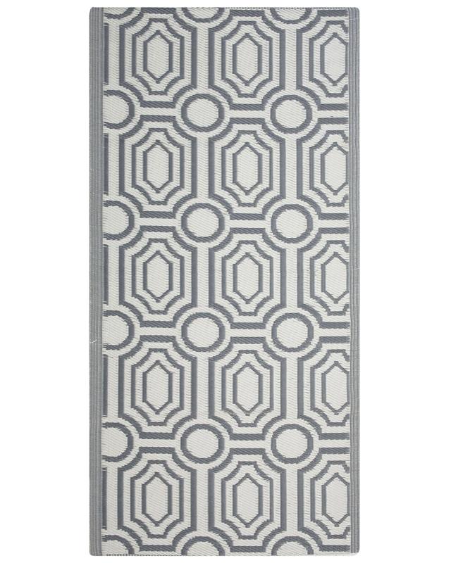 Outdoor Rug Mat Grey Synthetic 90 x 180 cm Reversible Geometric Pattern Eco Friendly Modern Beliani