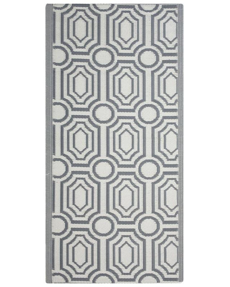 Outdoor Rug Mat Grey Synthetic 90 x 180 cm Reversible Geometric Pattern Eco Friendly Modern Beliani