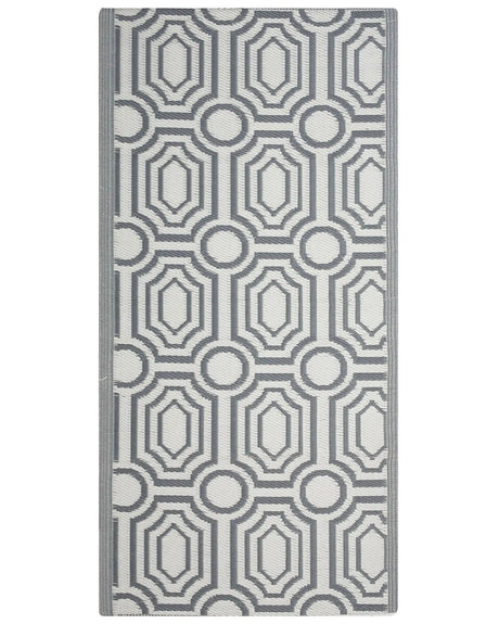 Outdoor Rug Mat Grey Synthetic 90 x 180 cm Reversible Geometric Pattern Eco Friendly Modern Beliani