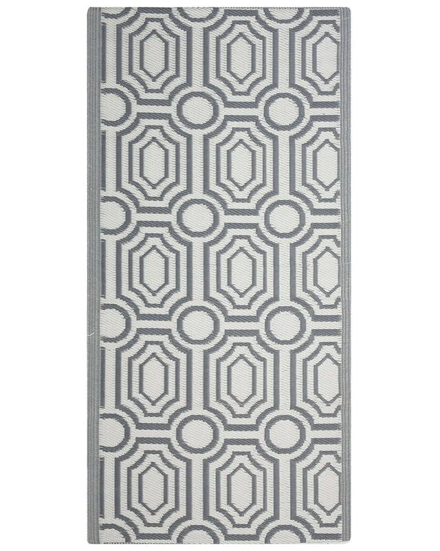 Outdoor Rug Mat Grey Synthetic 90 x 180 cm Reversible Geometric Pattern Eco Friendly Modern Beliani