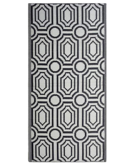 Outdoor Rug Mat Black Synthetic 90 x 180 cm Reversible  Geometric Pattern Eco Friendly Modern Beliani