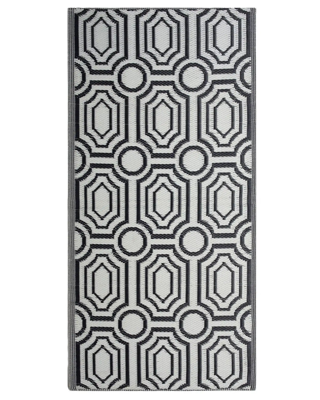Outdoor Rug Mat Black Synthetic 90 x 180 cm Reversible  Geometric Pattern Eco Friendly Modern Beliani