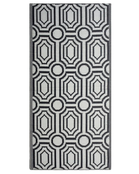 Outdoor Rug Mat Black Synthetic 90 x 180 cm Reversible  Geometric Pattern Eco Friendly Modern Beliani