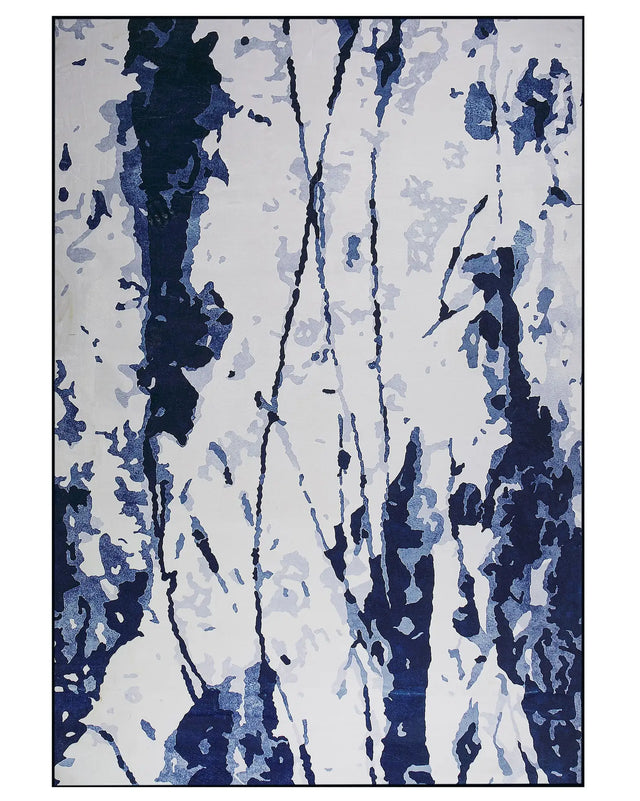 Rug White and Blue 160 x 230 cm Abstract Paint Effect Printed Low Pile Modern Beliani