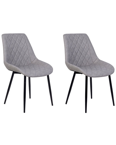 Set of 2 Faux Leather Dining Chairs Grey Quilted Upholstery Iron Legs Armless Kitchen Seating Beliani