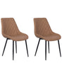 Set of 2 Faux Leather Dining Chairs Brown Quilted Upholstery Iron Legs Armless Kitchen Seating Beliani