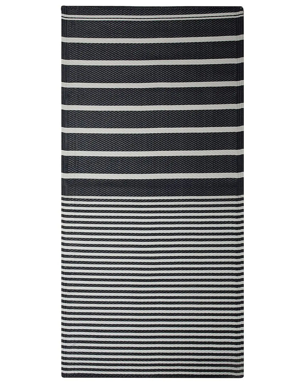 Outdoor Rug Mat Black Synthetic 90 x 180 cm Striped Geometric Pattern Eco Friendly Modern Minimalist Beliani