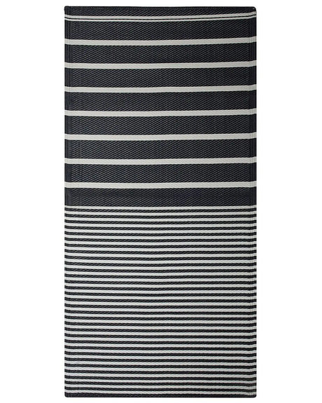 Outdoor Rug Mat Black Synthetic 90 x 180 cm Striped Geometric Pattern Eco Friendly Modern Minimalist Beliani