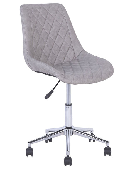 Swivel Office Chair Grey with Silver Base Faux Leather Quilted Upholstery Adjustable Height Beliani