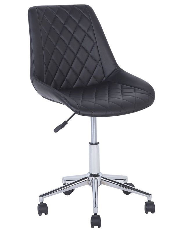 Swivel Office Chair Black with Silver Base Faux Leather Quilted Upholstery Adjustable Height Beliani