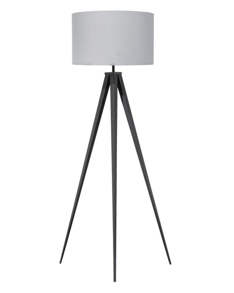 Floor Lamp Grey Polycotton 156H cm Black Metal Tripod Legs Drum Shade Modern Beliani