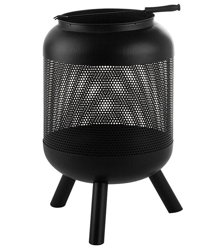 Fire Pit Heater Black Steel Drum Shape Outdoor Garden Beliani