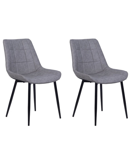 Set of 2 Dining Chairs Grey Faux Leather Black Iron Legs Modern Upholstered Chairs Beliani