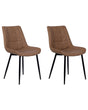 Set of 2 Dining Chairs Golden Brown Faux Leather Black Iron Legs Modern Upholstered Chairs Beliani