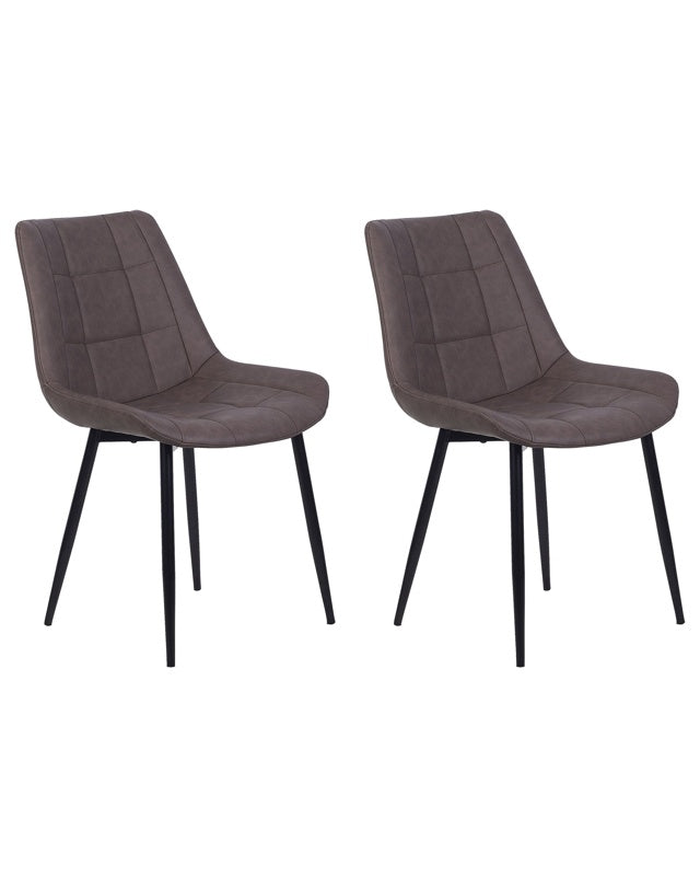 Set of 2 Dining Chairs Dark Brown Faux Leather Black Iron Legs Modern Upholstered Chairs Beliani