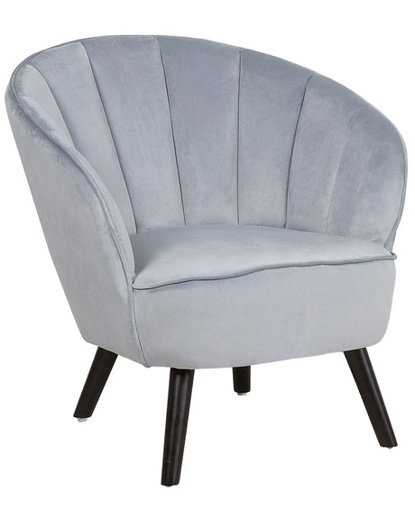 Armchair Light Grey Velvet Fabric Upholstery Glam Shell Back Accent Chair Beliani