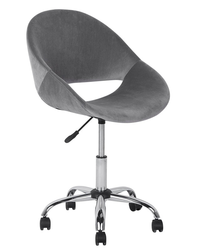 Swivel Office Chair Grey with Silver Base Velvet Upholstery Adjustable Height Beliani