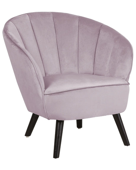 Armchair Pink Velvet Fabric Upholstery Glam Shell Back Accent Chair Beliani
