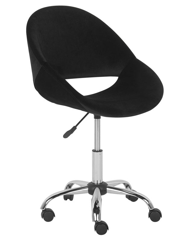 Swivel Office Chair Black with Silver Base Velvet Upholstery Adjustable Height Beliani