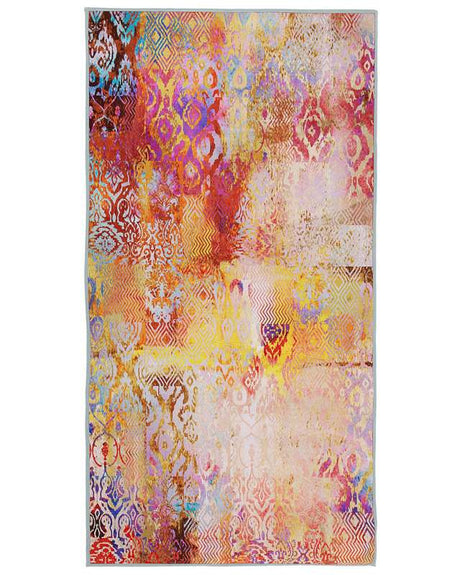 Area Rug Carpet Multicolour Polyester Fabric Abstract Pattern Rubber Coated Bottom 80 x 150 cm Beliani