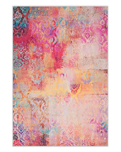 Area Rug Carpet Multicolour Polyester Fabric Abstract Pattern Rubber Coated Bottom 140 x 200 cm Beliani