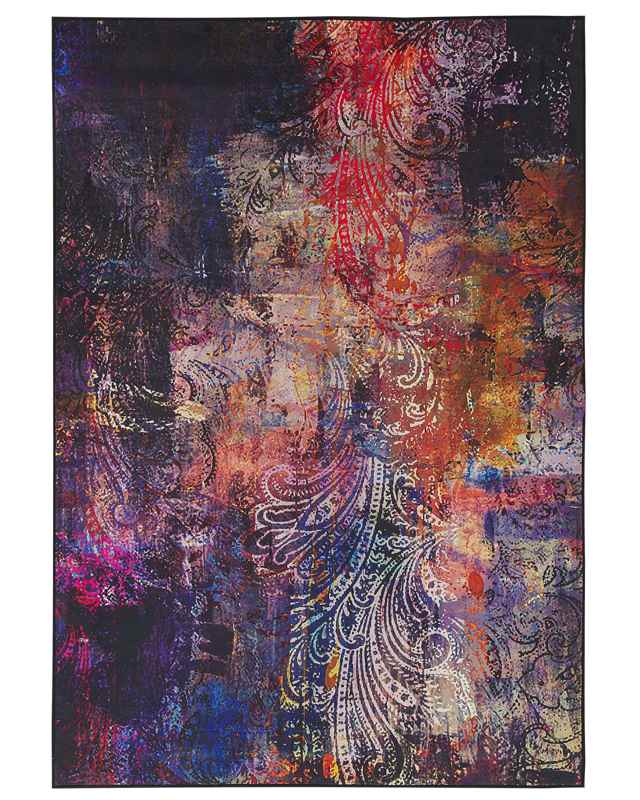 Area Rug Carpet Multicolour Polyester Fabric Floral Paisley Abstract Pattern Rubber Coated Bottom 160 x 230 cm Beliani