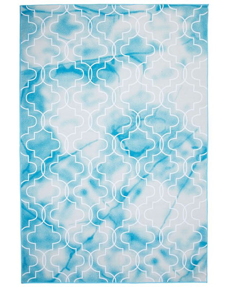 Area Rug Carpet Light Blue Polyester Fabric Quatrefoil Pattern Rubber Coated Bottom 140 x 200 cm Beliani