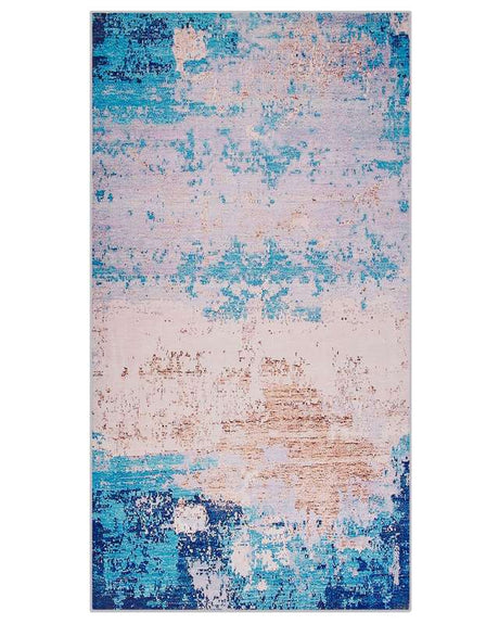 Area Rug Carpet Blue Polyester Fabric Abstract Distressed Pattern Rubber Coated Bottom 80 x 150 cm Beliani