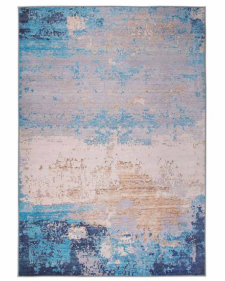 Area Rug Carpet Blue Polyester Fabric Abstract Distressed Pattern Rubber Coated Bottom 160 x 230 cm Beliani