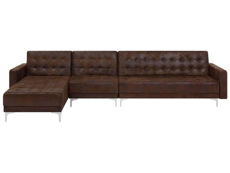 Corner Sofa Bed Brown Faux Leather Tufted Modern L-Shaped Modular 5 Seater Right Hand Chaise Longue Beliani