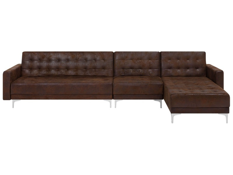 Corner Sofa Bed Brown Faux Leather Tufted Modern L-Shaped Modular 5 Seater Left Hand Chaise Longue Beliani