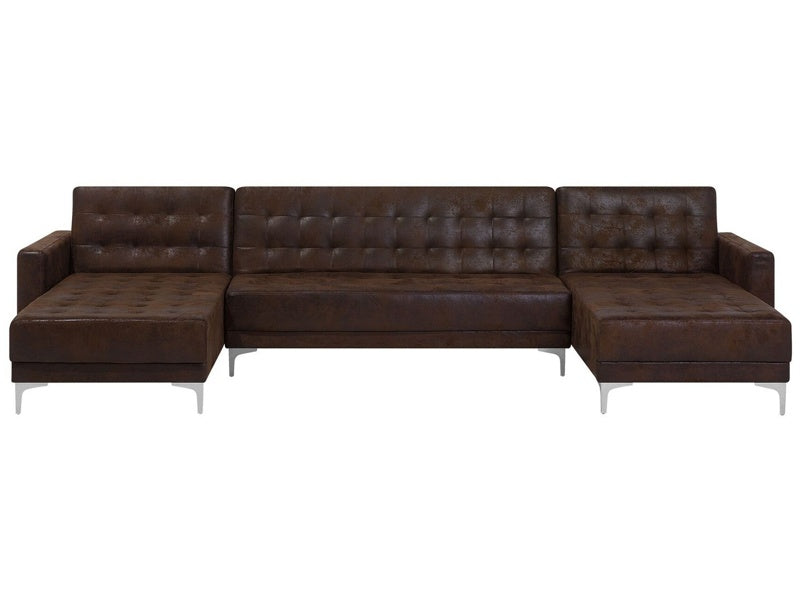 Corner Sofa Bed Brown Faux Leather Tufted Modern U-Shaped Modular 5 Seater with Chaise Lounges Beliani