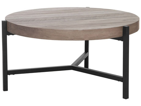 Coffee Table Taupe Wood Top Black Metal Legs ø 70 cm Round Modern Industrial Living Room Beliani