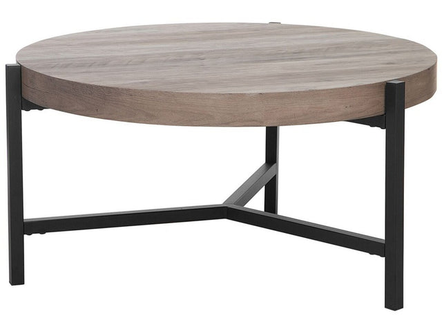 Coffee Table Taupe Wood Top Black Metal Legs ø 70 cm Round Modern Industrial Living Room Beliani