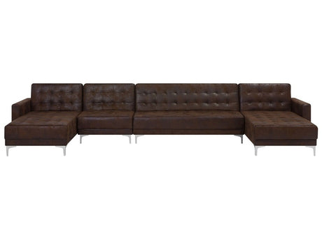 Corner Sofa Bed Brown Faux Leather Tufted Modern U-Shaped Modular 6 Seater Chaise Lounges Beliani