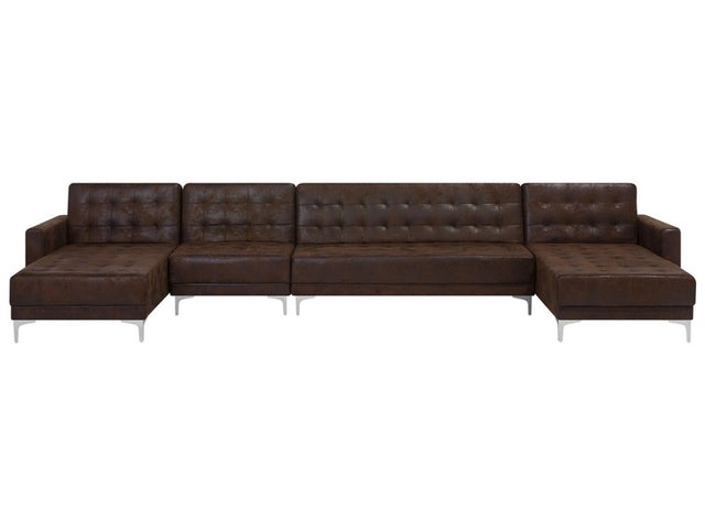 Corner Sofa Bed Brown Faux Leather Tufted Modern U-Shaped Modular 6 Seater Chaise Lounges Beliani