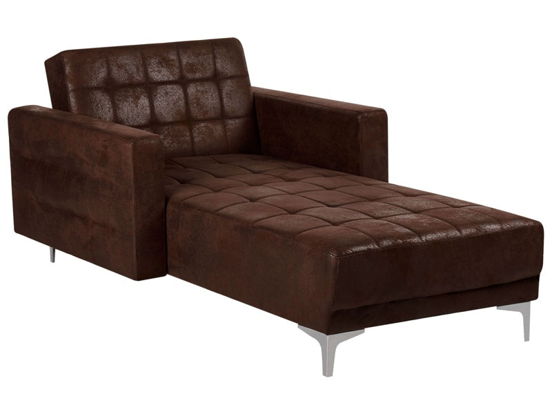 Chaise Lounge Brown Faux Leather Tufted Modern Living Room Reclining Day Bed Silver Legs Track Arms Beliani