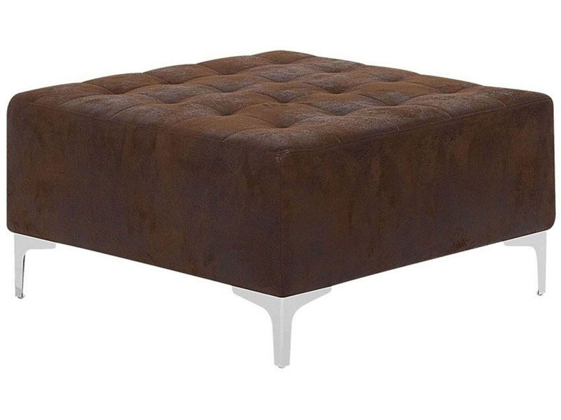 Ottoman Brown Faux Leather Tufted Fabric Modern Living Room Square Footstool Silver Legs Beliani