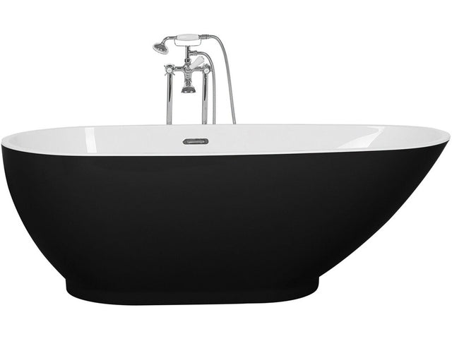 Freestanding Bath Black and White Sanitary Acrylic Single 173 x 82 cm Oval Modern Design Beliani