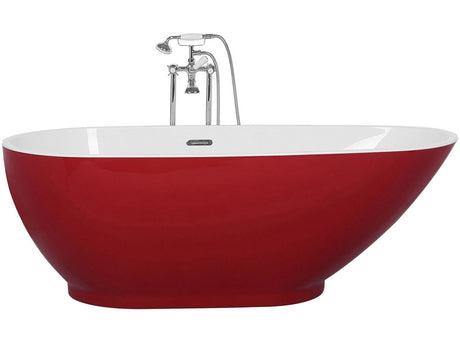 Freestanding Bath Red and White Sanitary Acrylic Single 173 x 82 cm Oval Modern Design Beliani