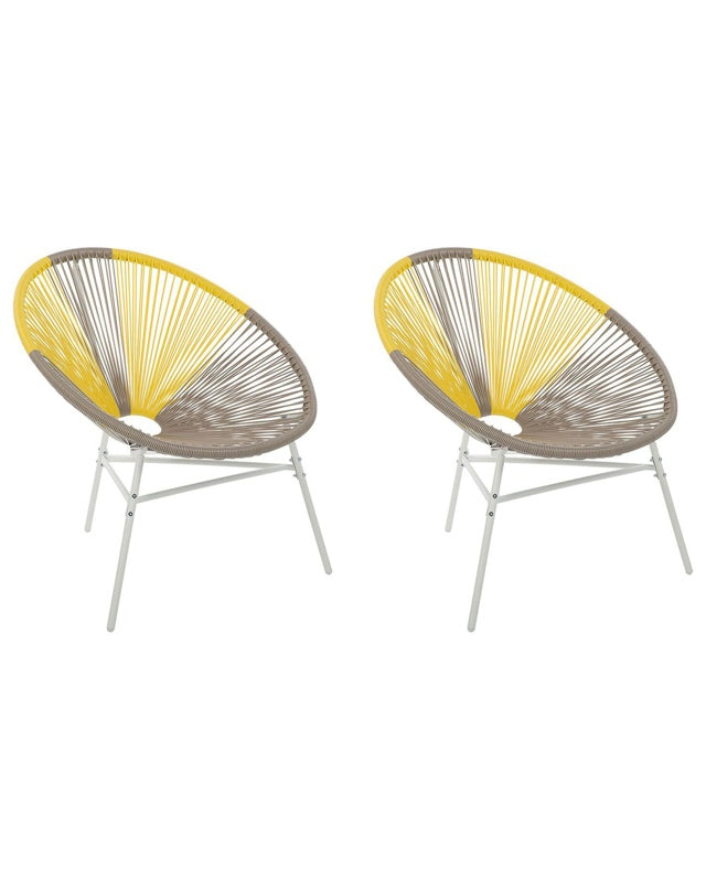 Set of 2 Garden Chairs Beige with Yellow PE Rattan Papasan Modern Beliani