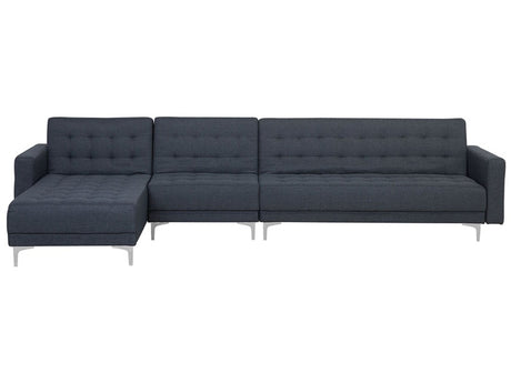 Corner Sofa Bed Dark Grey Tufted Fabric Modern L-Shaped Modular 5 Seater Right Hand Chaise Longue Beliani