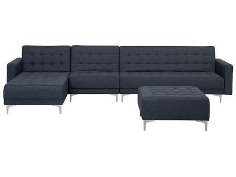 Corner Sofa Bed Dark Grey Tufted Fabric Modern L-Shaped Modular 5 Seater with Ottoman Right Hand Chaise Longue Beliani