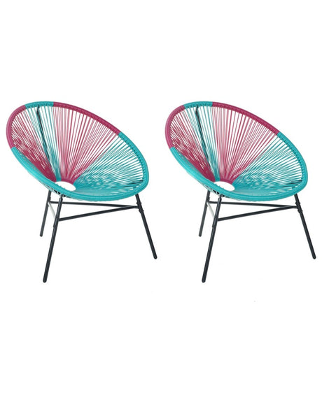 Set of 2 Garden Chairs Blue with Pink PE Rattan Papasan Modern Beliani