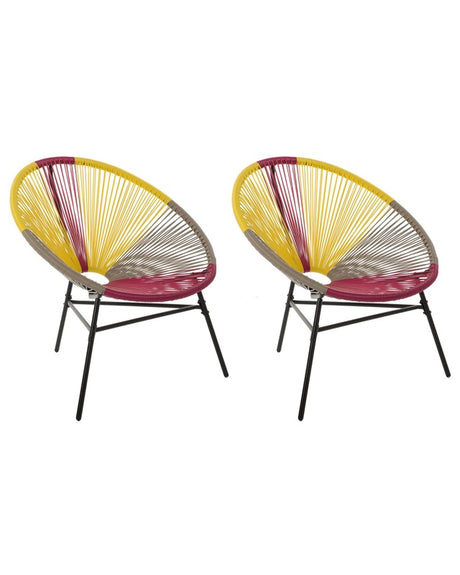 Set of 2 Garden Chairs Multicolour PE Rattan Papasan Modern Beliani