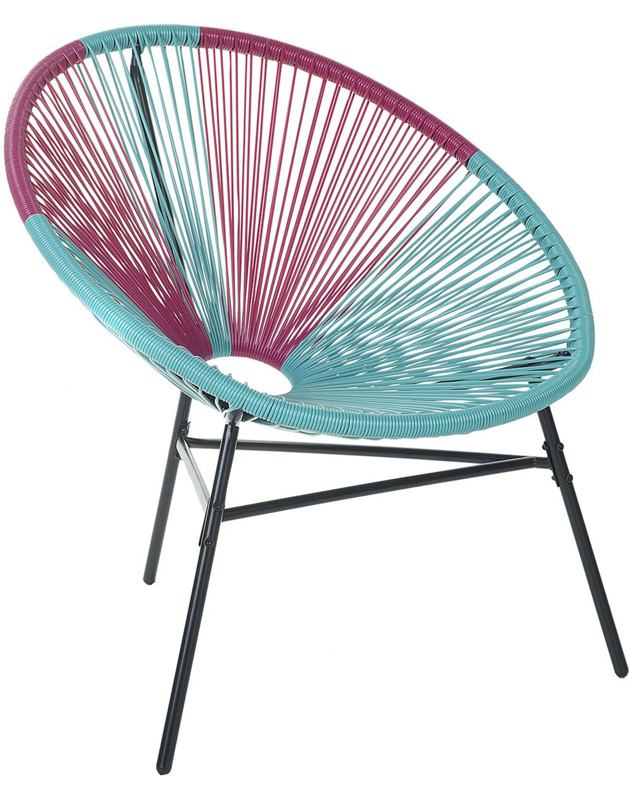 Garden Chair Blue with Pink PE Rattan Papasan Modern Beliani