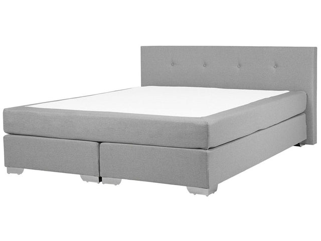 EU Super King Divan Bed Grey Fabric Upholstered 6ft Frame with Headrest and Mattress Beliani