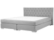 EU Super King Divan Bed Grey Fabric Upholstered 6ft Frame with Mattress and Button Tufted Headrest Beliani