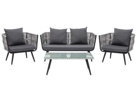 Garden Conversation Set Grey PE Rattan Outdoor 4 Seater with Coffee Table Cushions Beliani